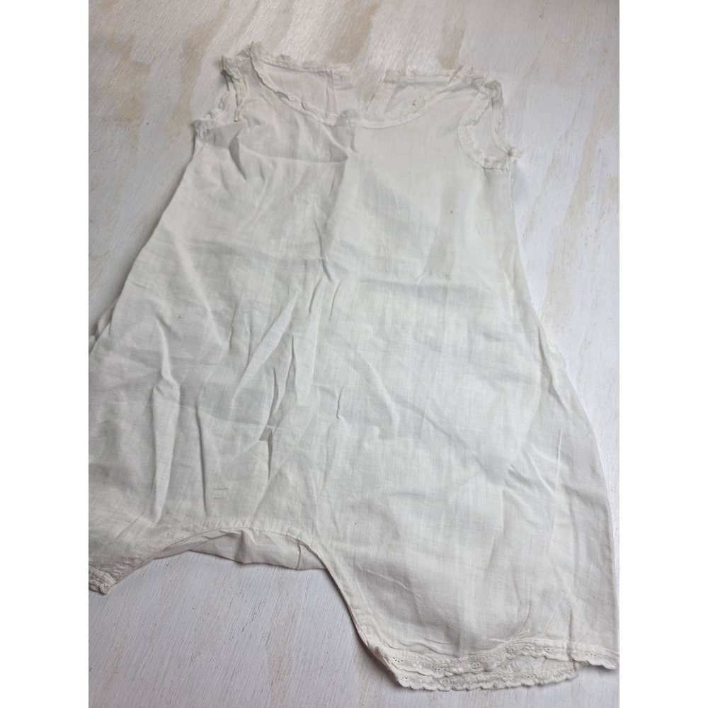 Antique White Linen Childrens Union Suit Lace Trim Drop Seat Cottagecore Vintage